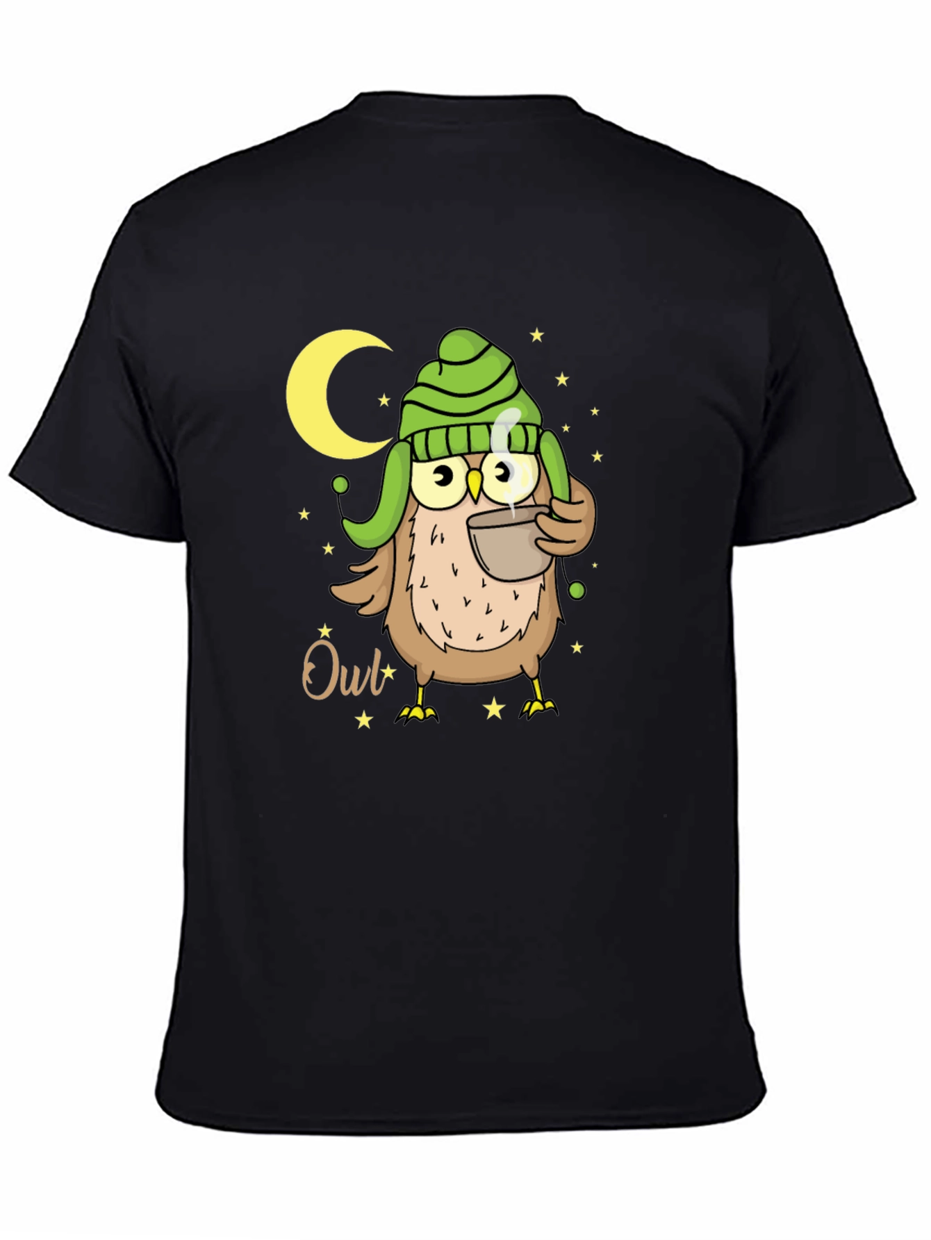 Cozy Owl T-Shirt - Nighttime Coffee Sipper
