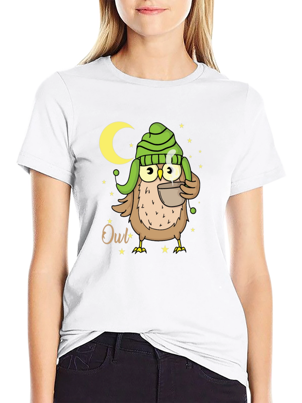 Cozy Owl T-Shirt - Nighttime Coffee Sipper