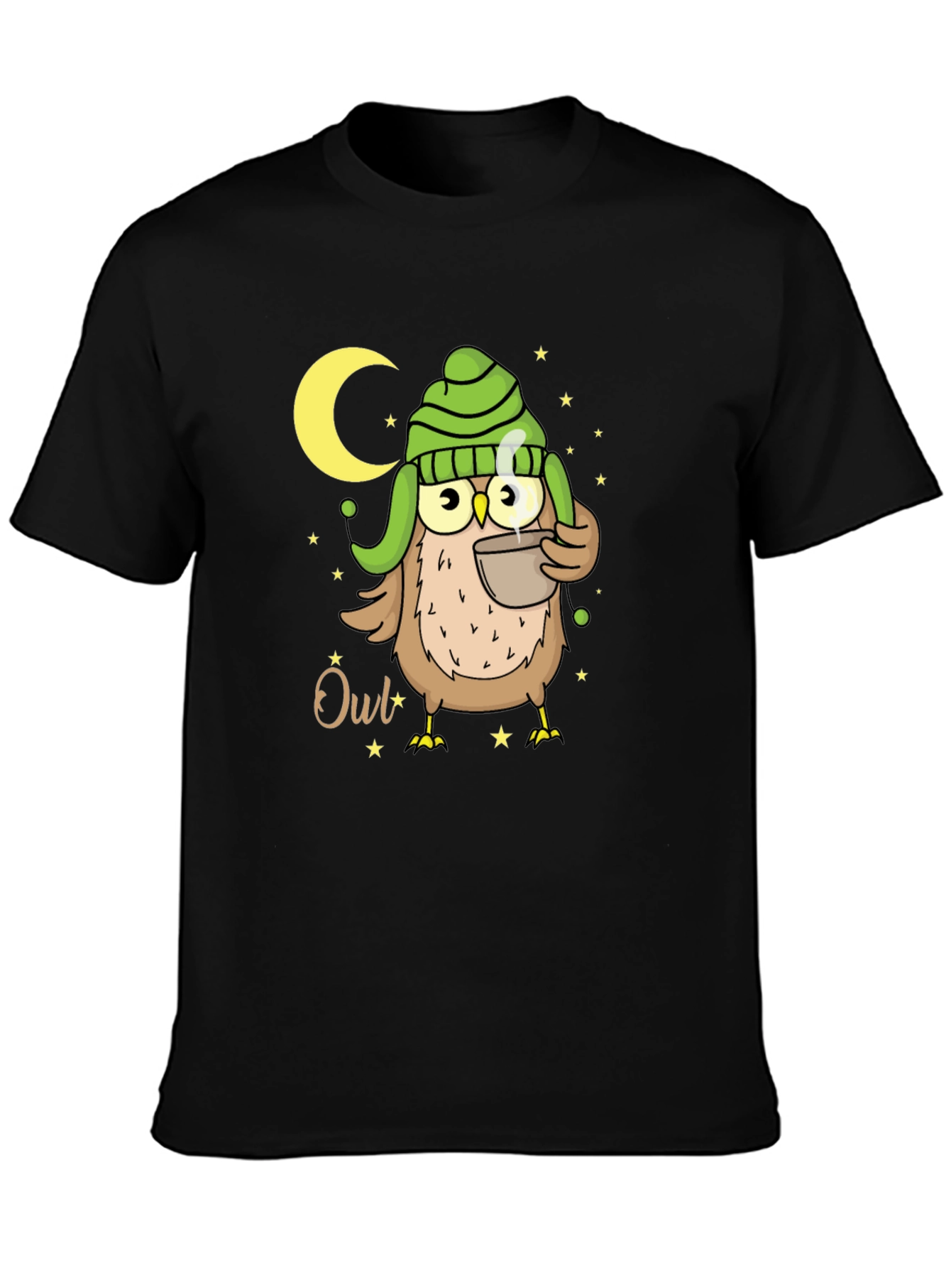 Cozy Owl T-Shirt - Nighttime Coffee Sipper