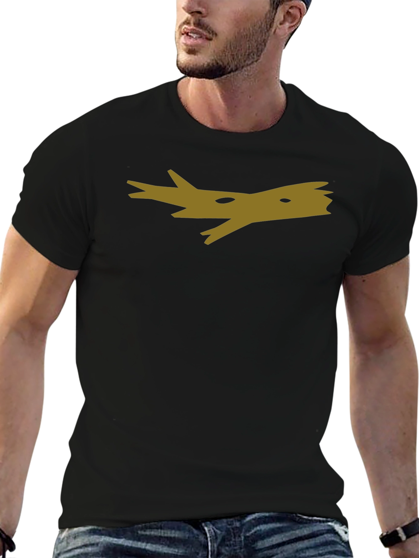 Mens Black Tee with Abstract Gold Tree Branch Graphic