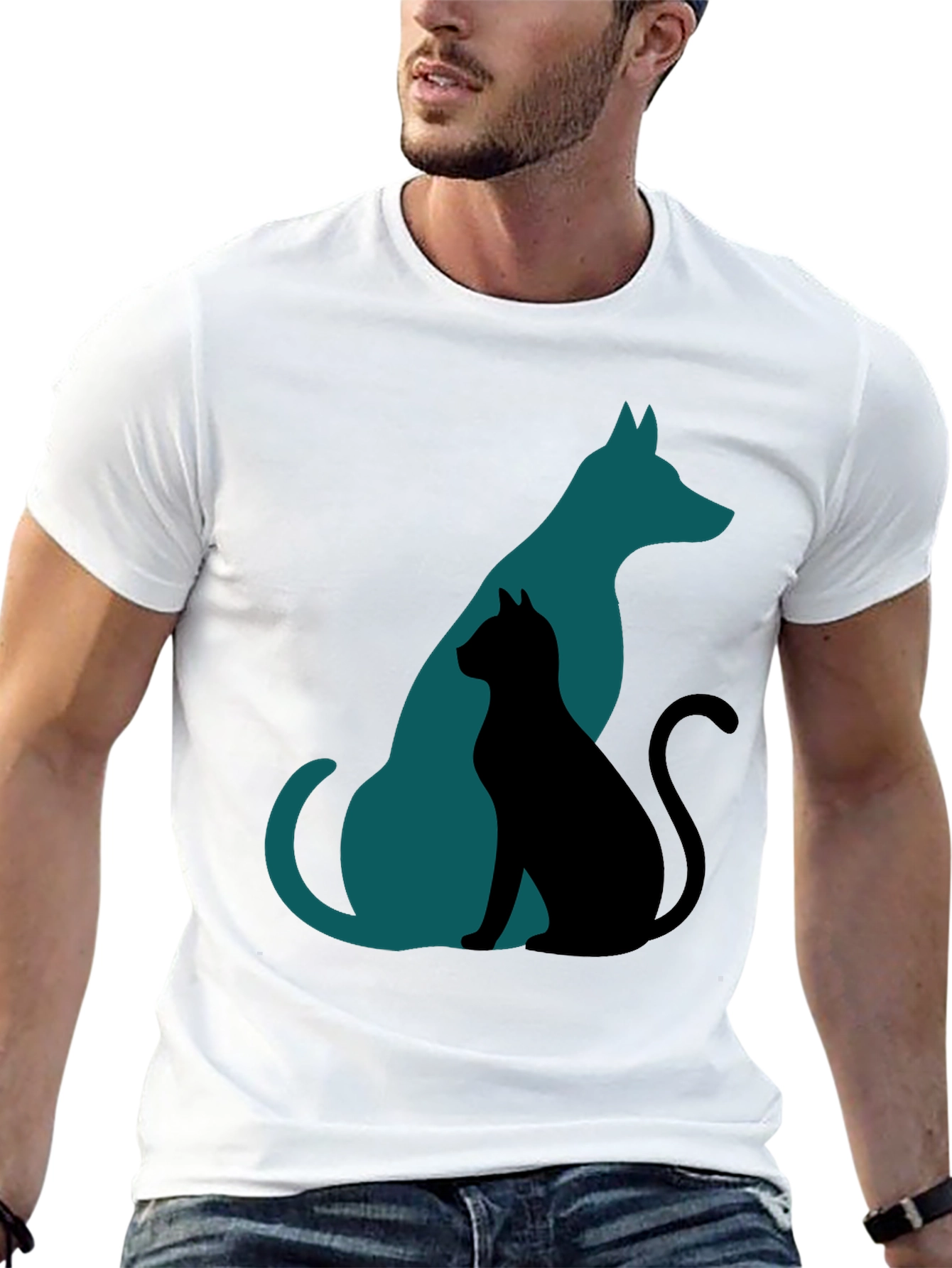 Dog and Cat Silhouette Tee - Mens Graphic T-Shirt