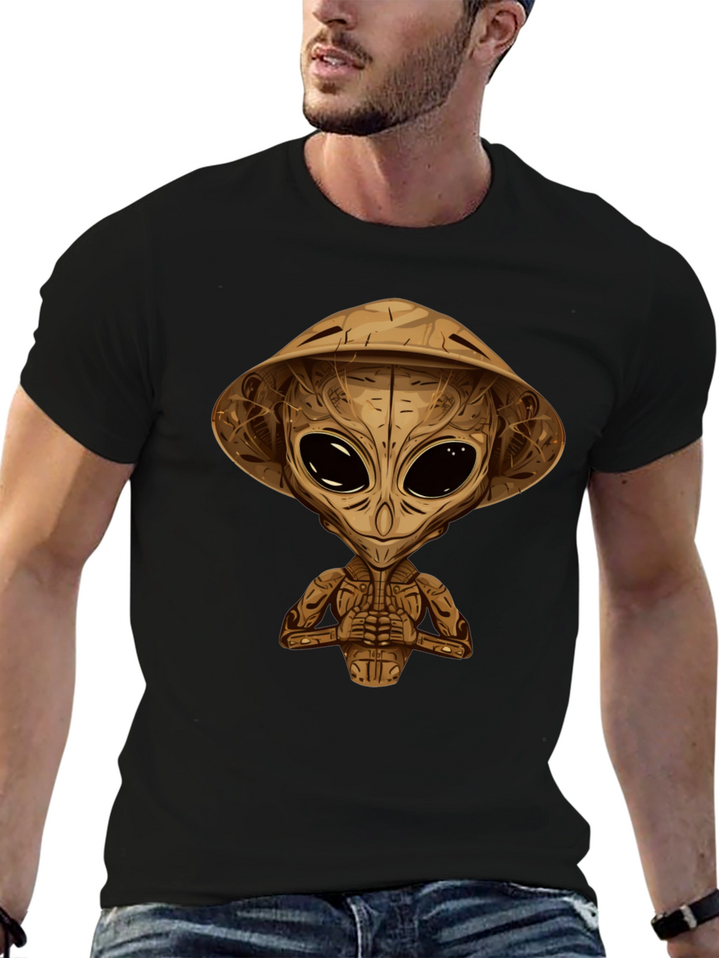 Alien Samurai Graphic Tee - Black Cotton T-Shirt