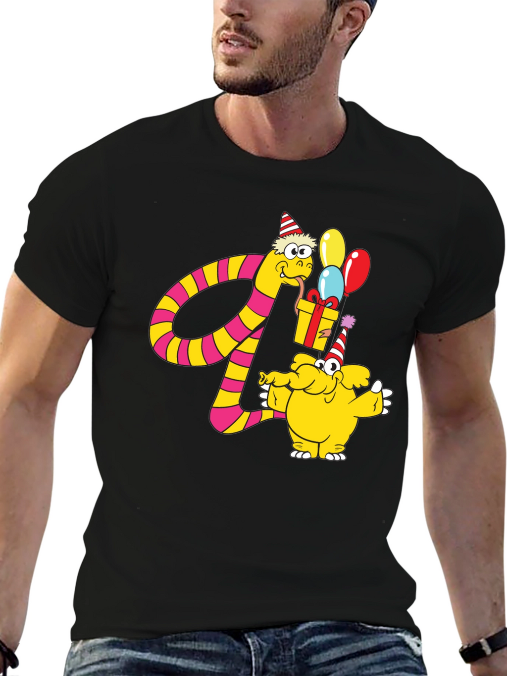 Cartoon Snake & Elephant T-Shirt - Birthday Celebration