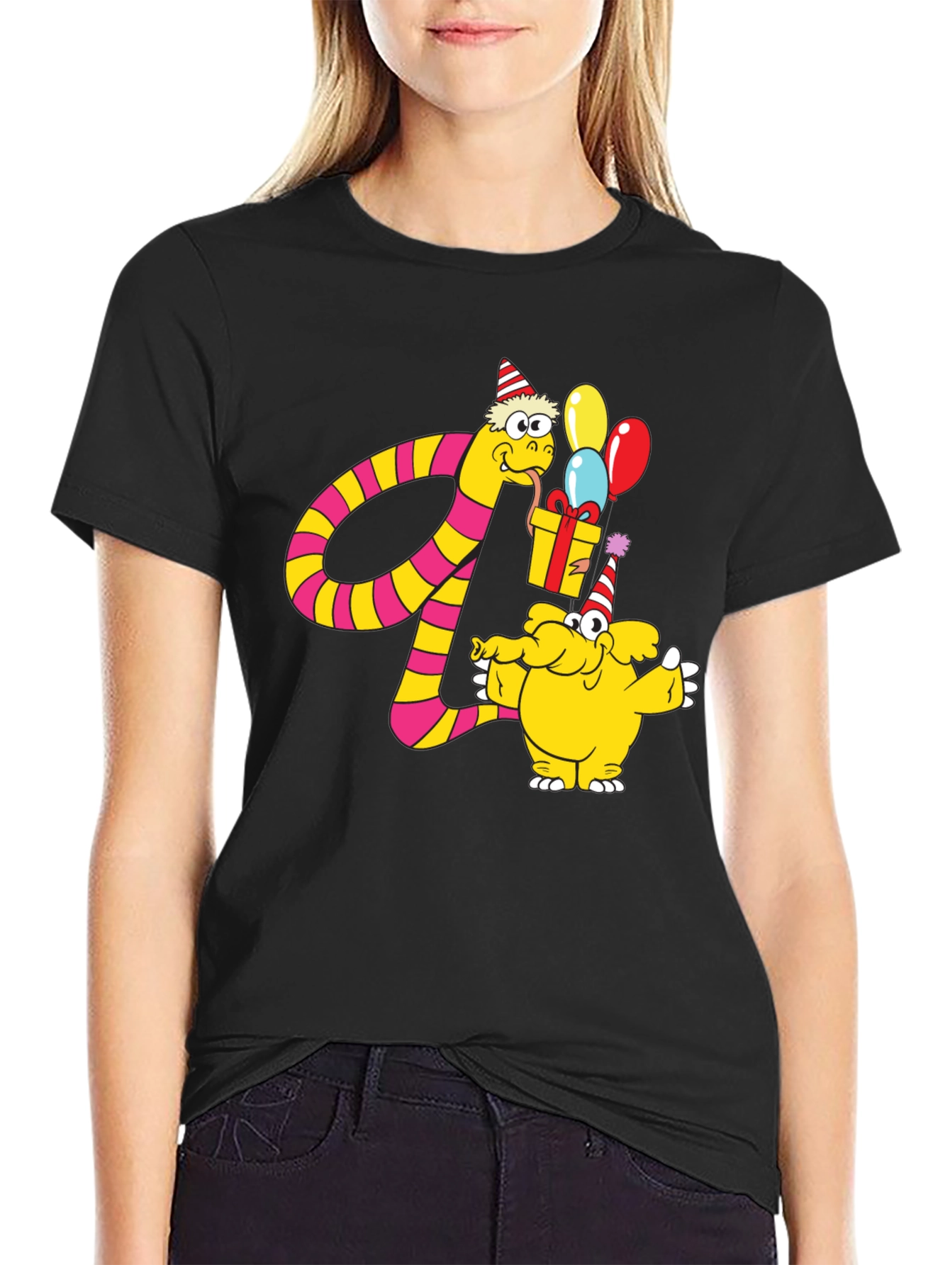 Cartoon Snake & Elephant T-Shirt - Birthday Celebration