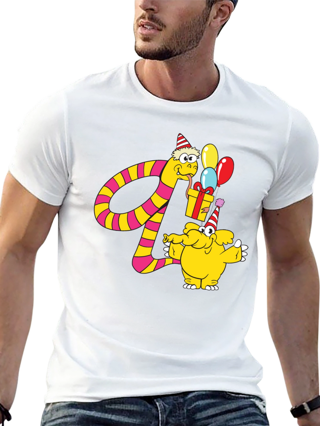Cartoon Snake & Elephant T-Shirt - Birthday Celebration