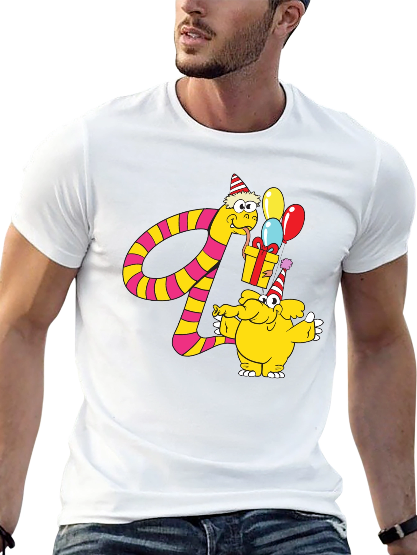 Cartoon Snake & Elephant T-Shirt - Birthday Celebration