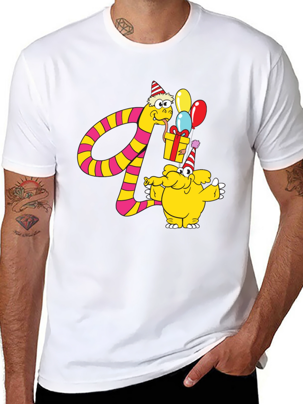 Cartoon Snake & Elephant T-Shirt - Birthday Celebration