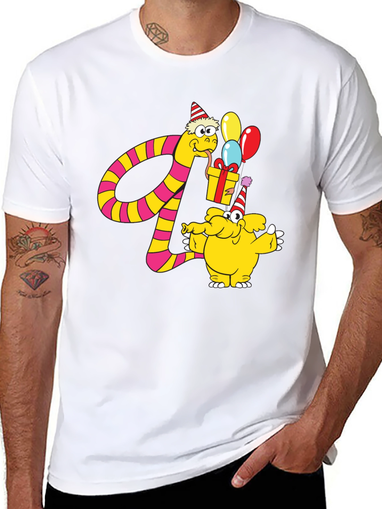 Cartoon Snake & Elephant T-Shirt - Birthday Celebration