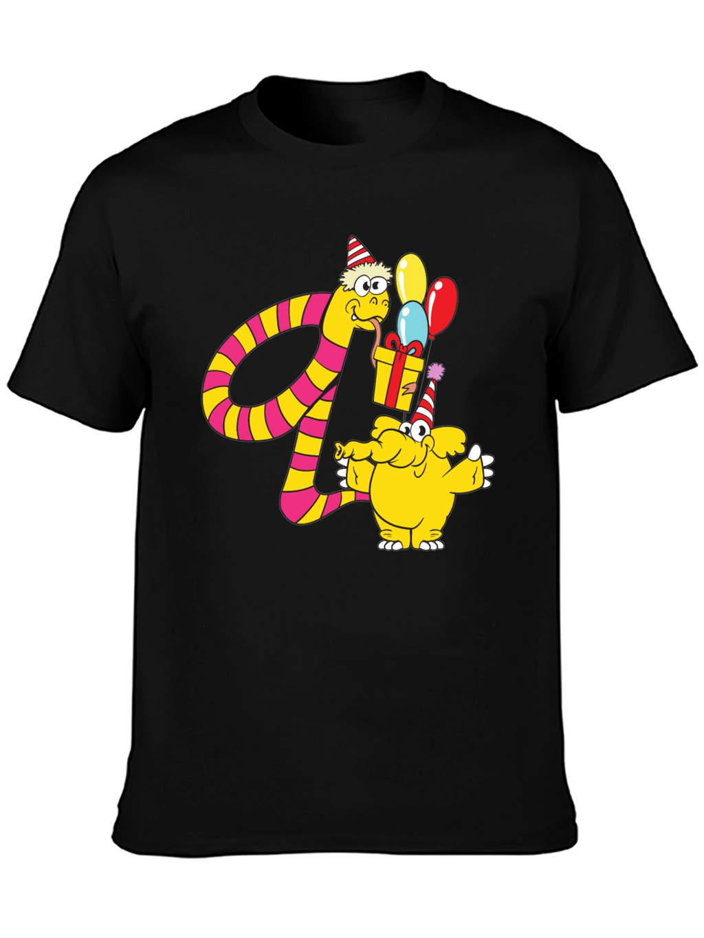 Cartoon Snake & Elephant T-Shirt - Birthday Celebration