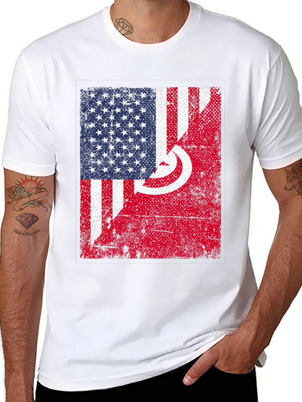 USA Tunisia Flags Graphic T-Shirt