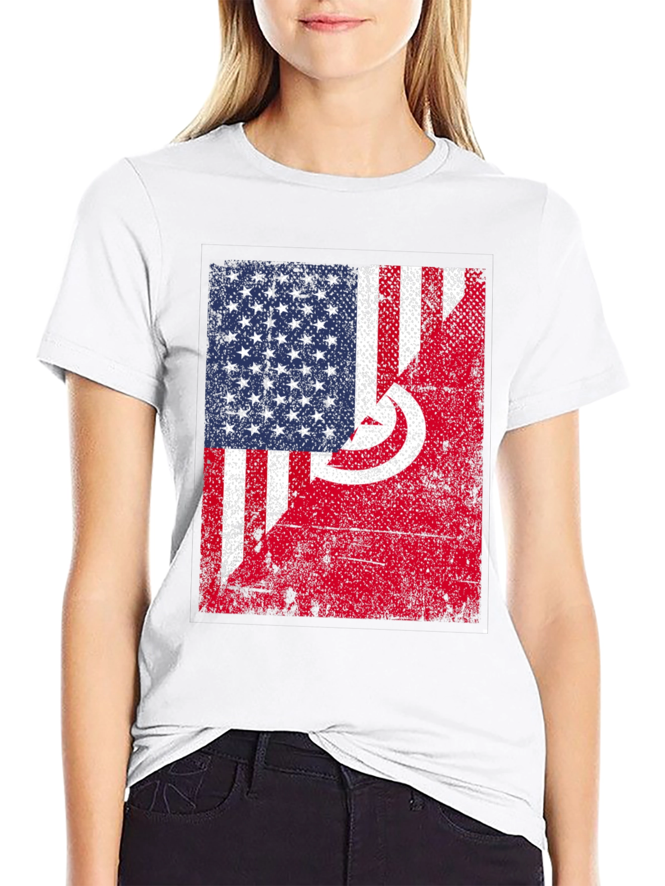 USA Tunisia Flags Graphic T-Shirt