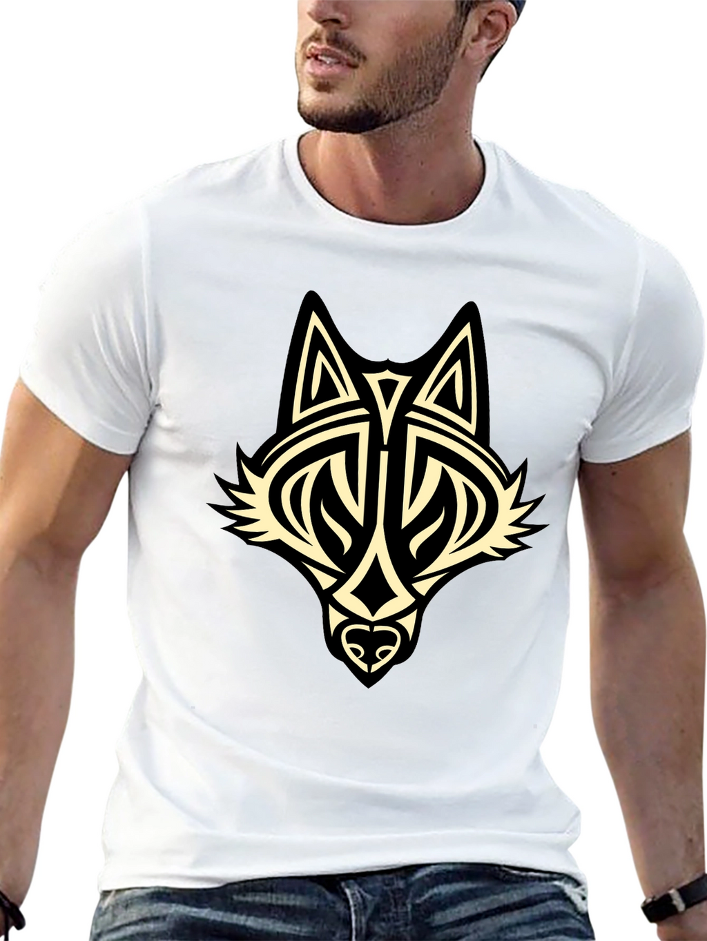 Tribal Wolf Graphic Black T-Shirt