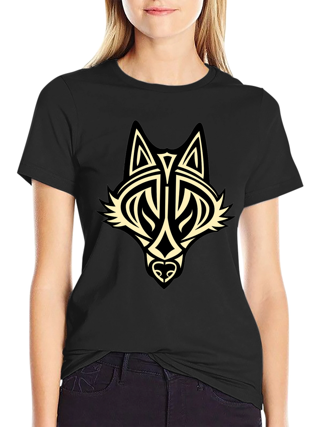 Tribal Wolf Graphic Black T-Shirt