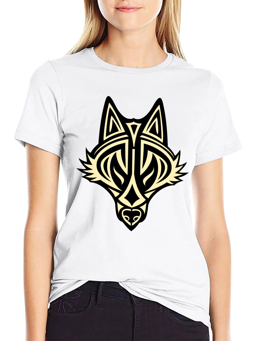Tribal Wolf Graphic Black T-Shirt