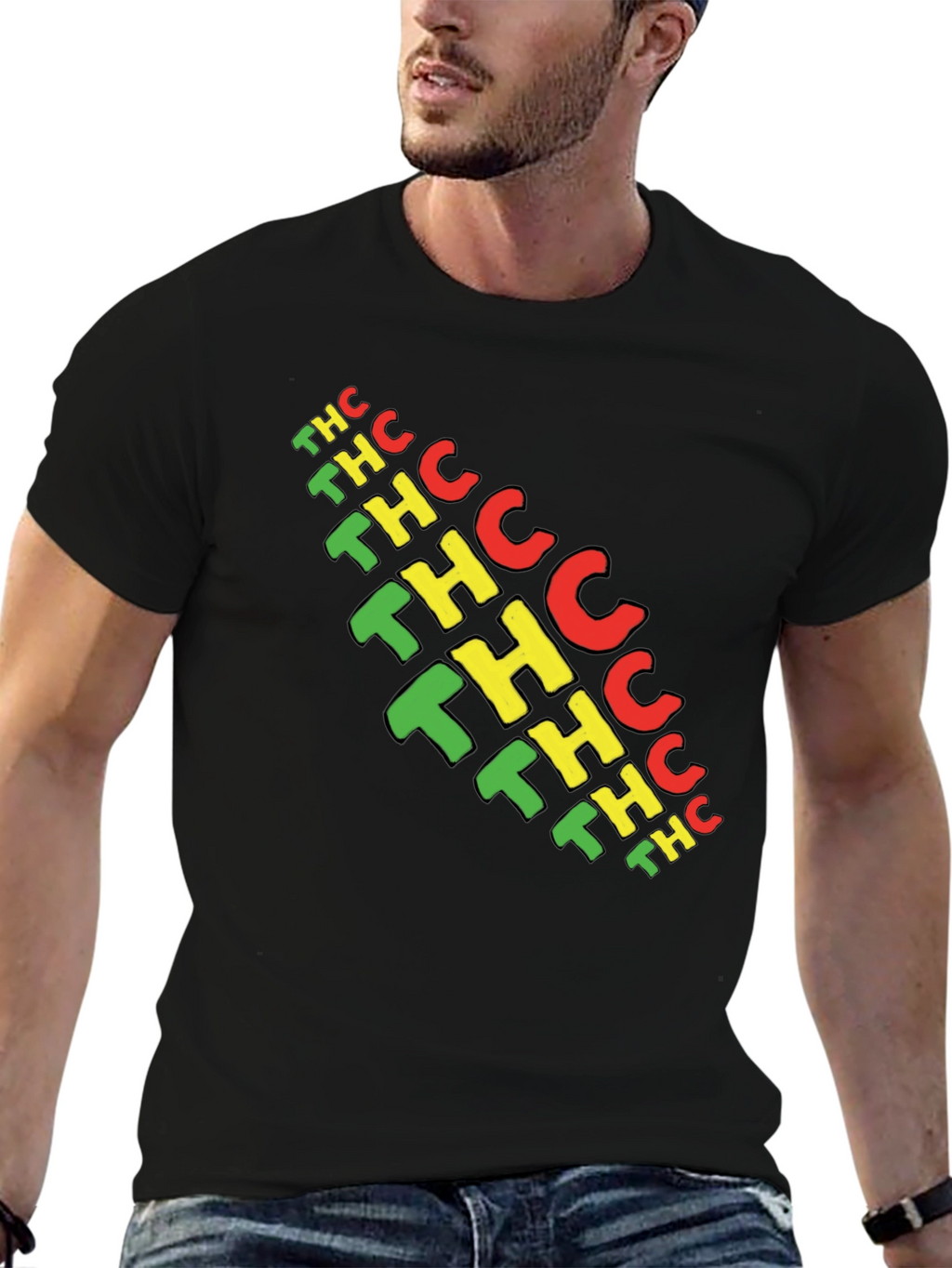 THC Graphic Print Black T-Shirt