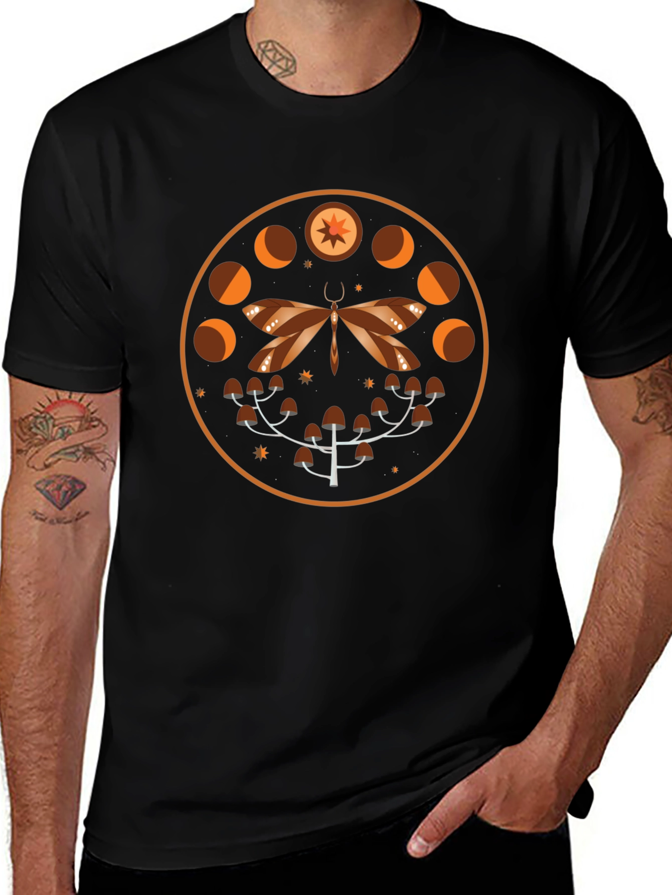 Mystic Moth & Moon Phases Graphic Tee - Black