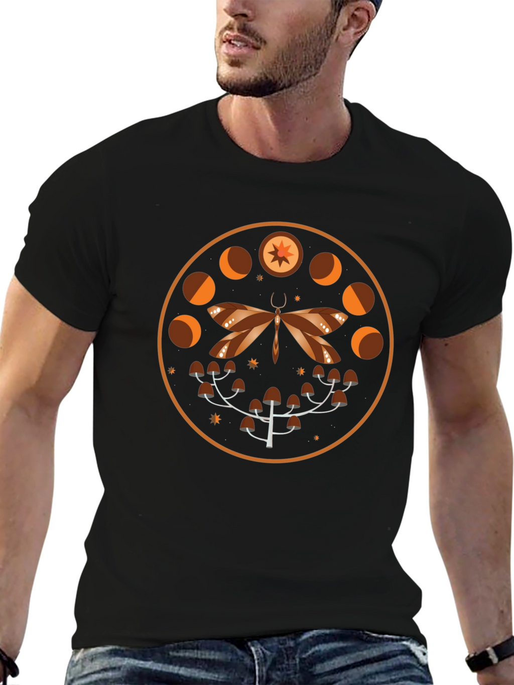 Mystic Moth & Moon Phases Graphic Tee - Black