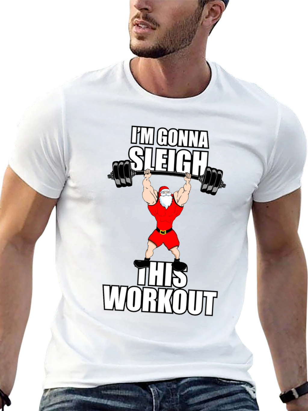 Gonna Sleigh This Workout Santa Graphic T-Shirt