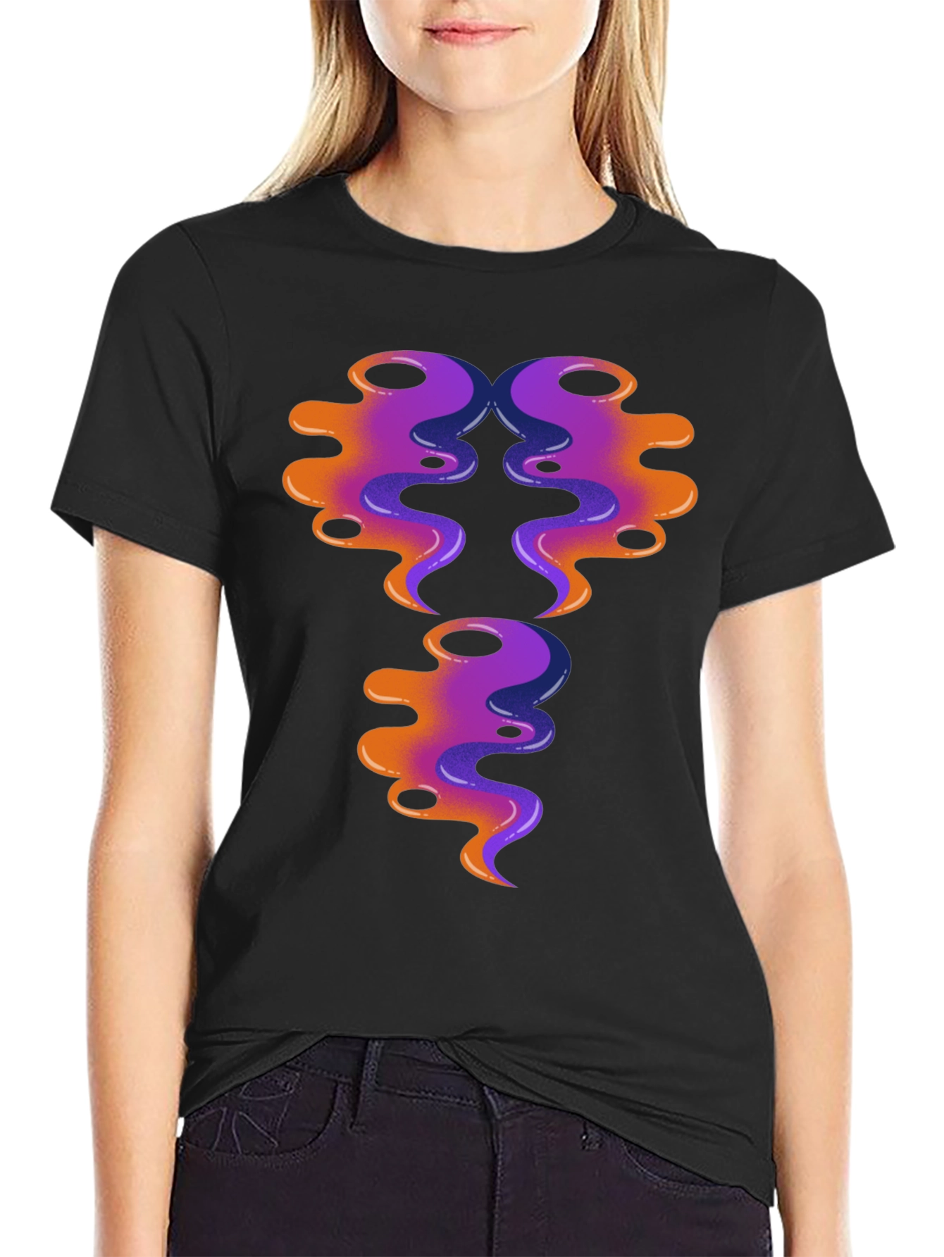 Abstract Swirl Design Graphic Tee - Black Cotton