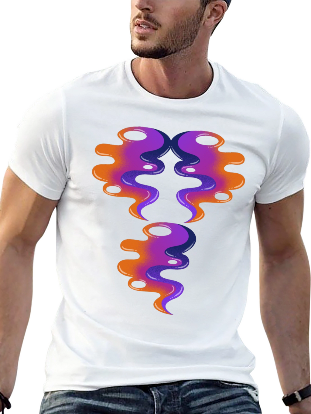 Abstract Swirl Design Graphic Tee - Black Cotton