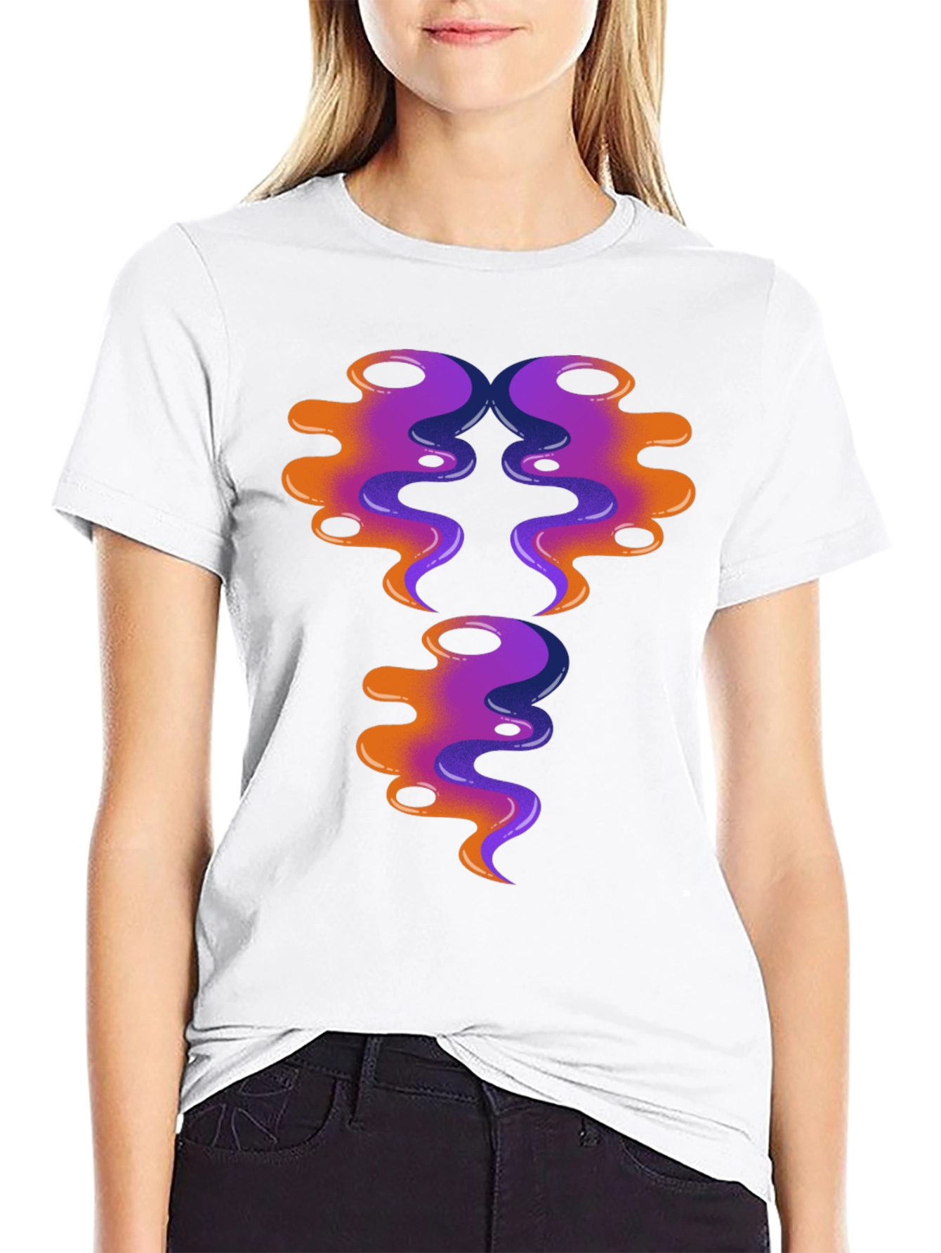 Abstract Swirl Design Graphic Tee - Black Cotton
