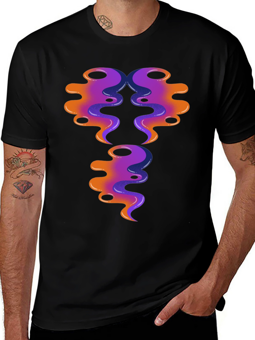 Abstract Swirl Design Graphic Tee - Black Cotton