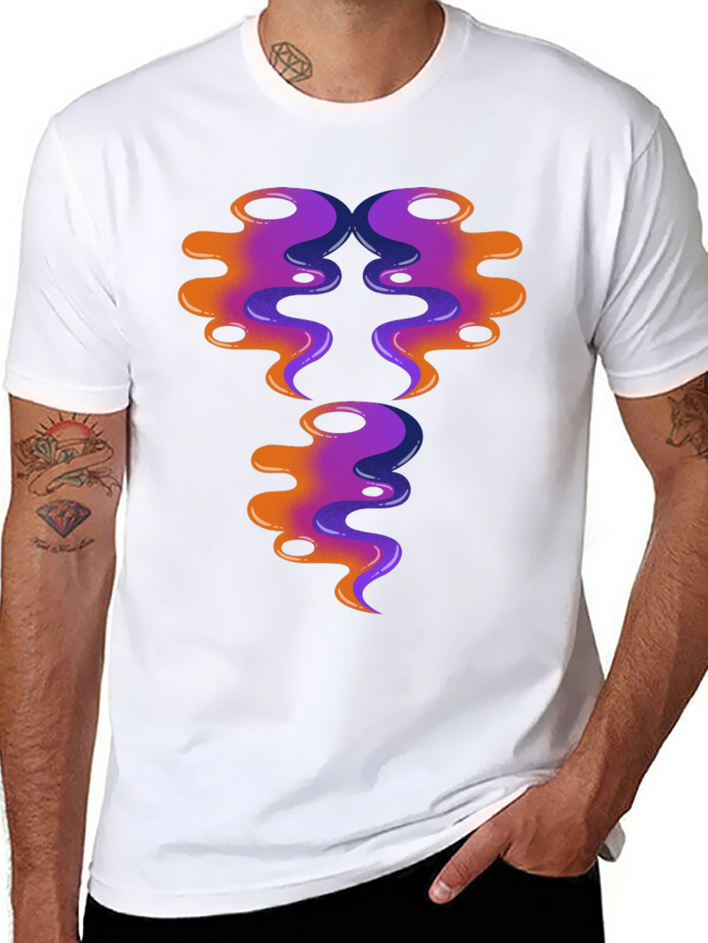Abstract Swirl Design Graphic Tee - Black Cotton