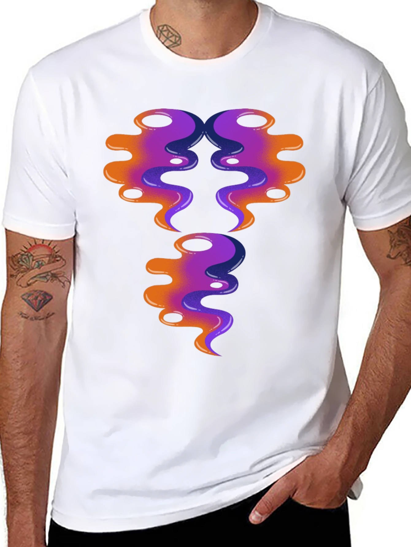 Abstract Swirl Design Graphic Tee - Black Cotton