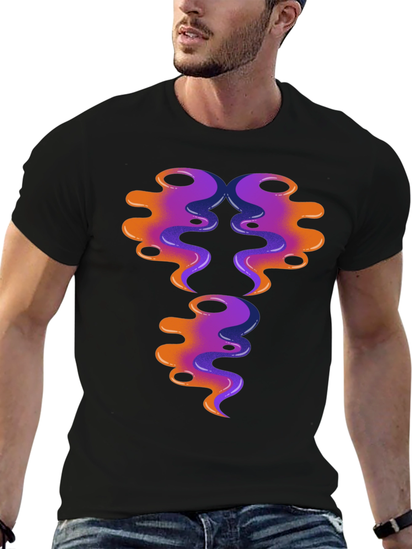 Abstract Swirl Design Graphic Tee - Black Cotton