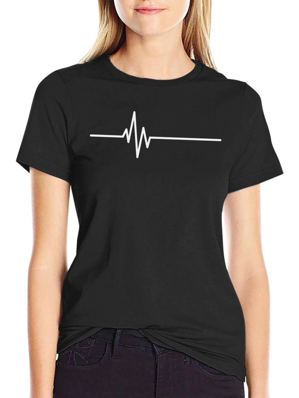 Heartbeat Line Graphic Tee - Black Cotton Comfort