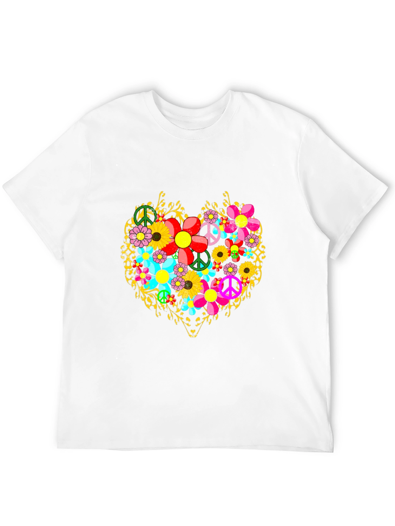 Floral Heart Peace Sign Graphic T-Shirt