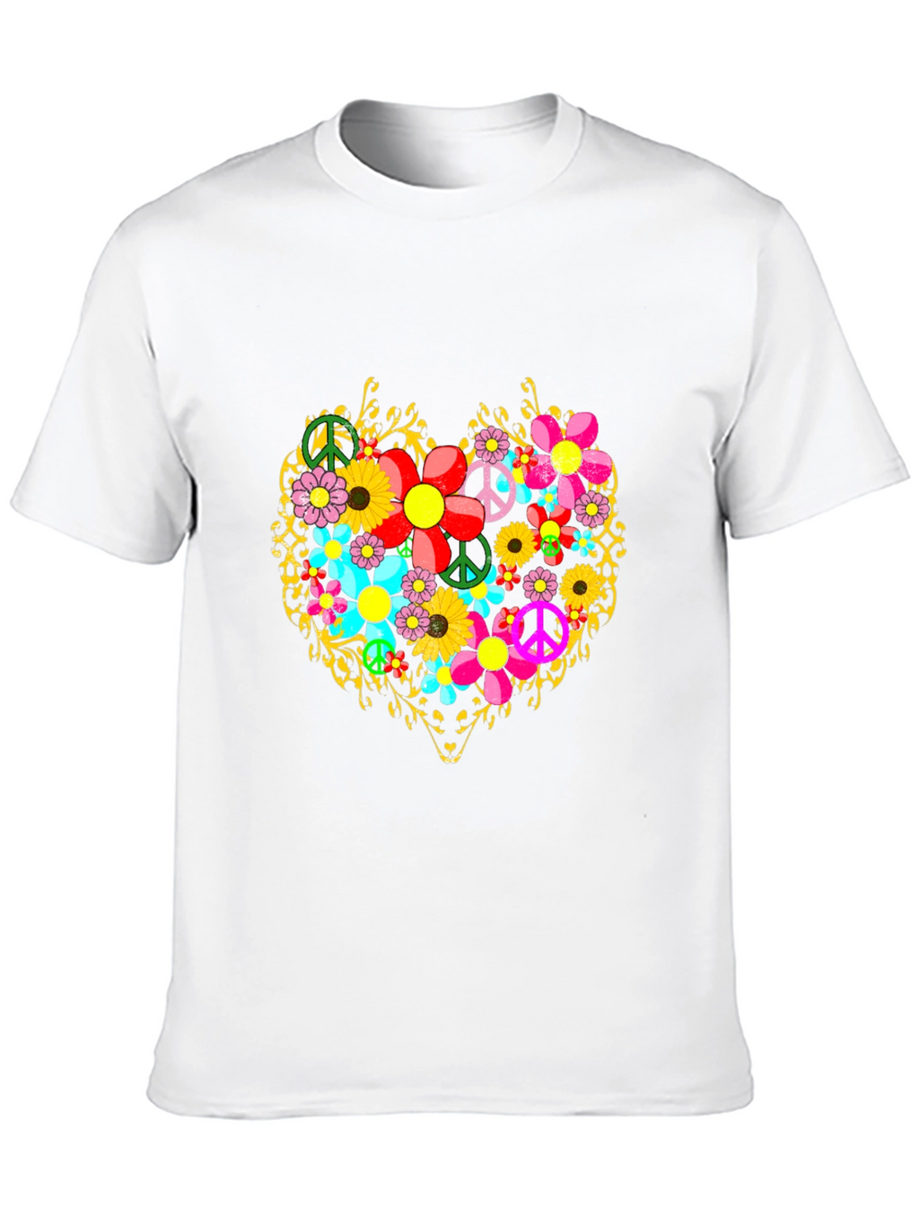 Floral Heart Peace Sign Graphic T-Shirt