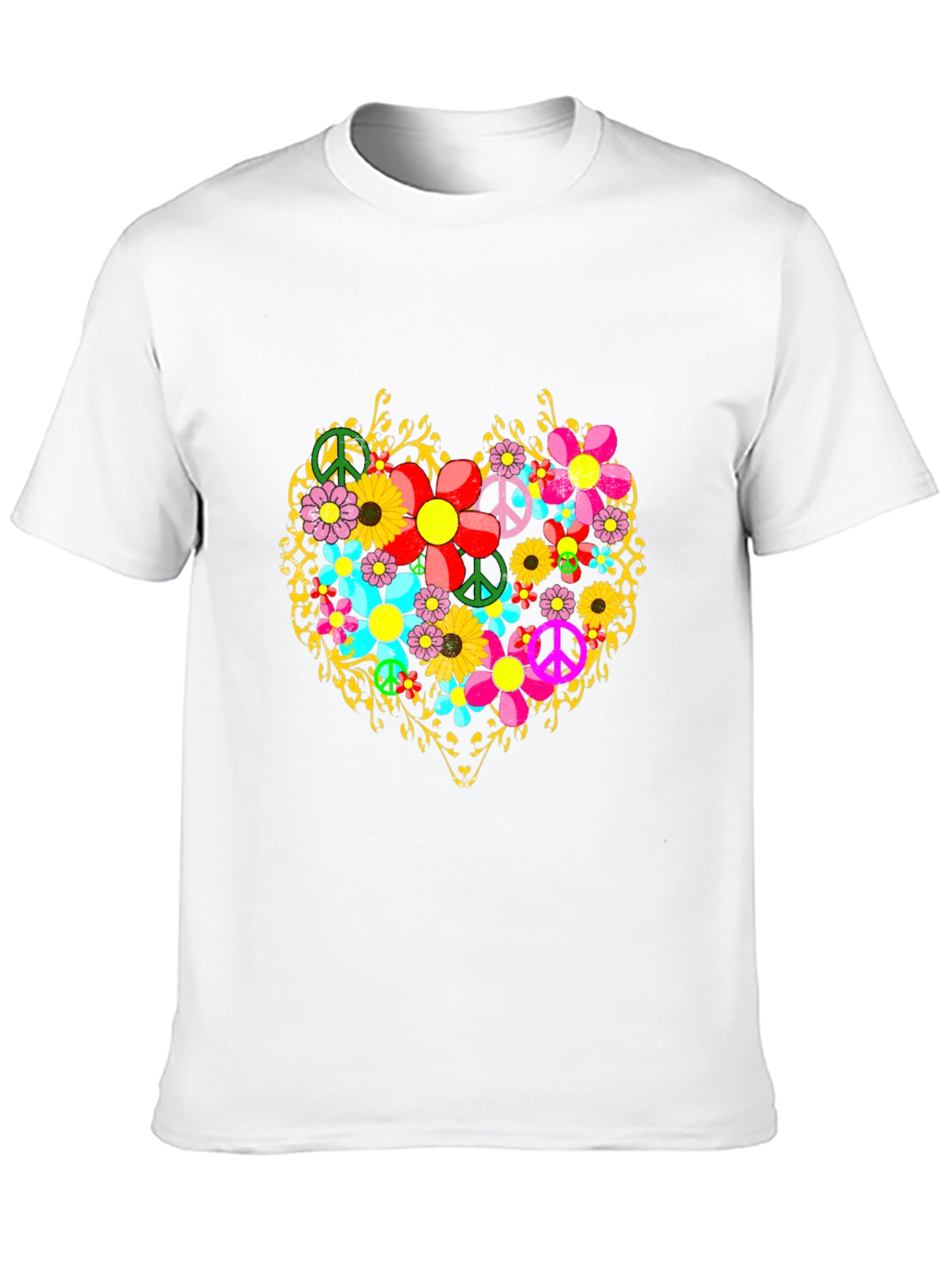 Floral Heart Peace Sign Graphic T-Shirt