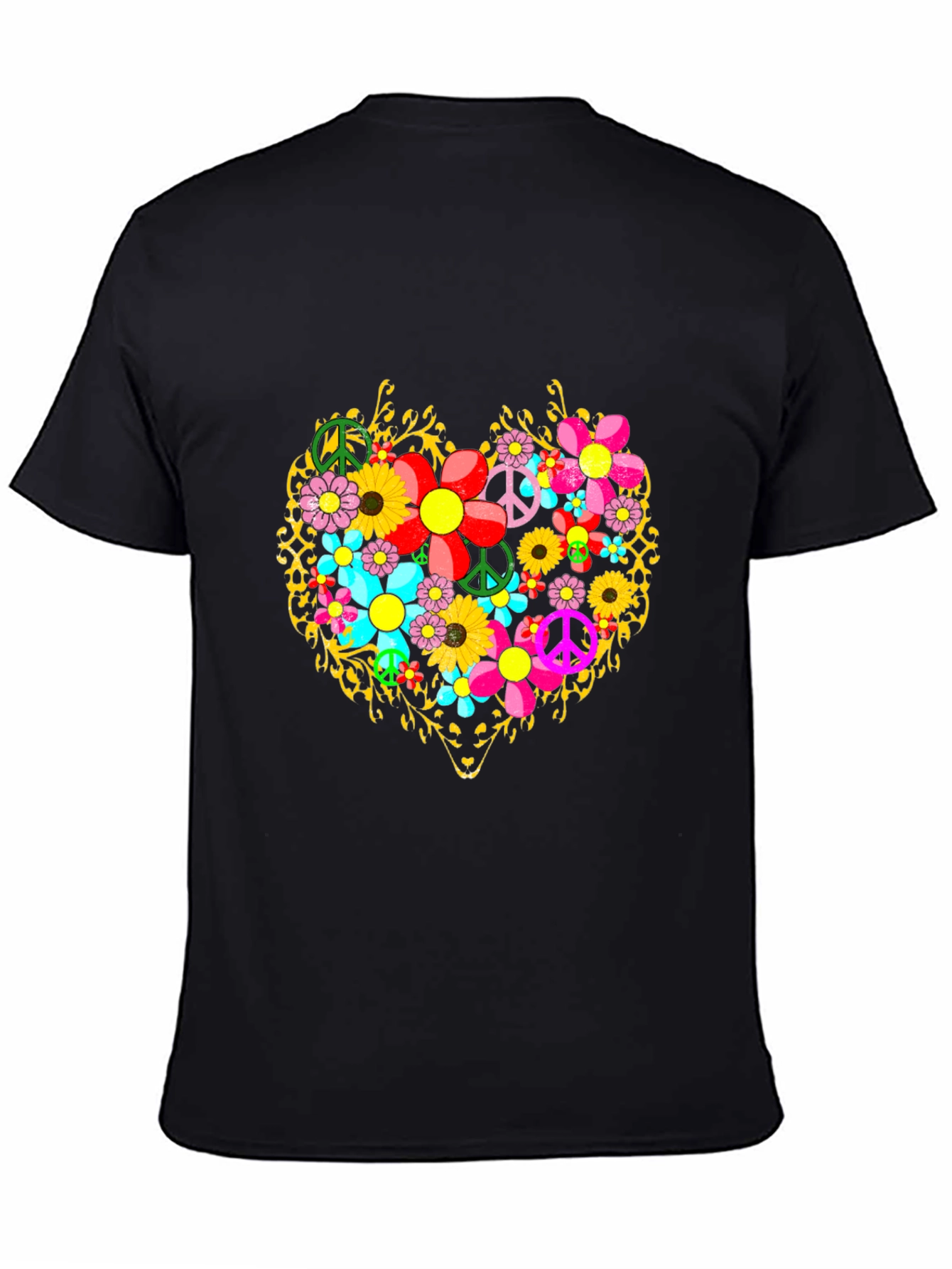 Floral Heart Peace Sign Graphic T-Shirt