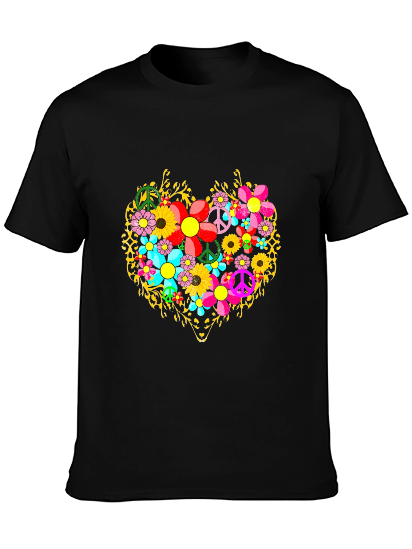 Floral Heart Peace Sign Graphic T-Shirt
