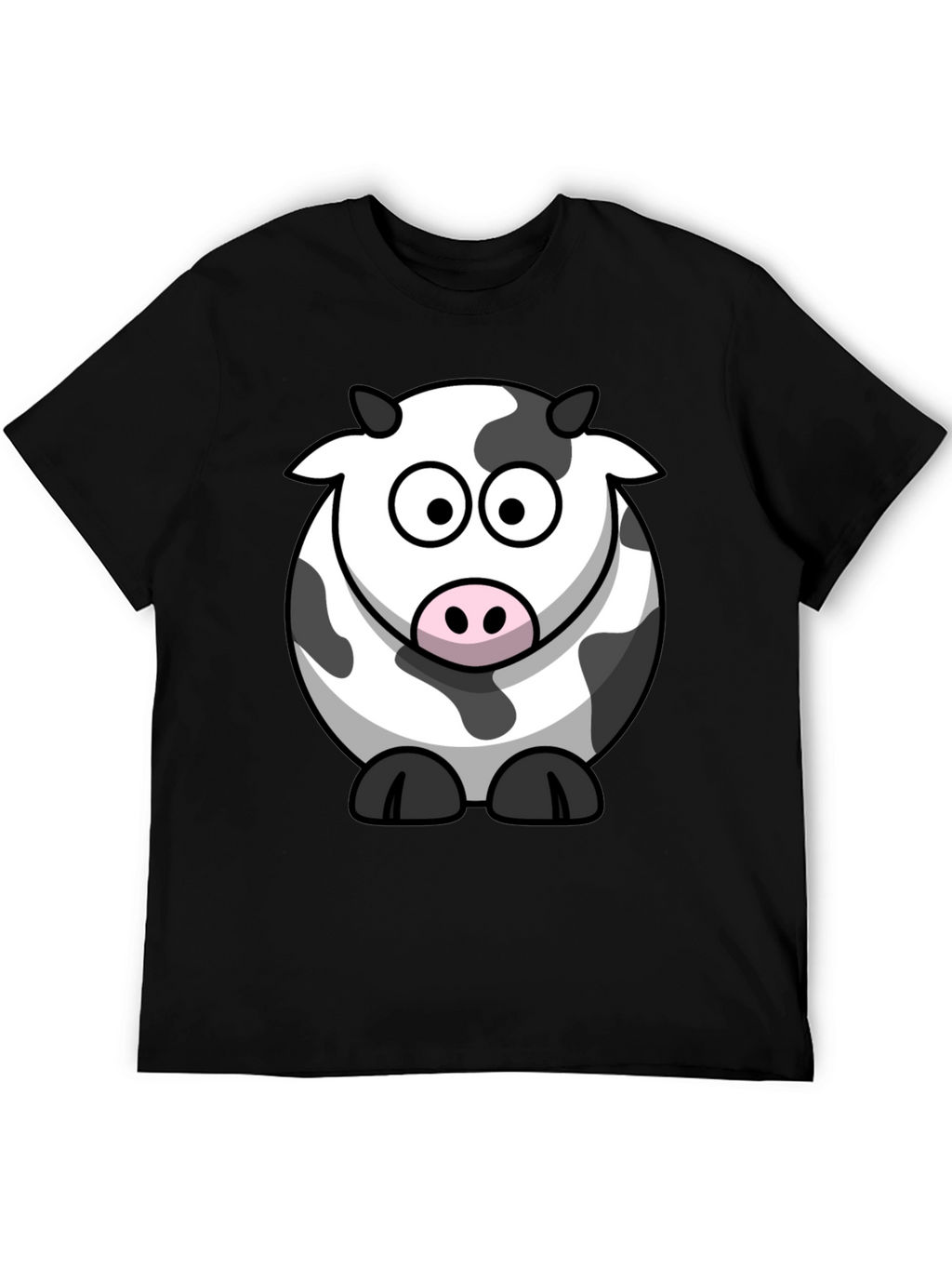 Cartoon Cow Graphic Tee - Black Cotton T-Shirt