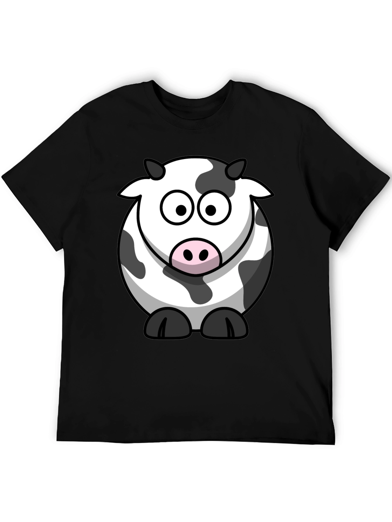 Cartoon Cow Graphic Tee - Black Cotton T-Shirt