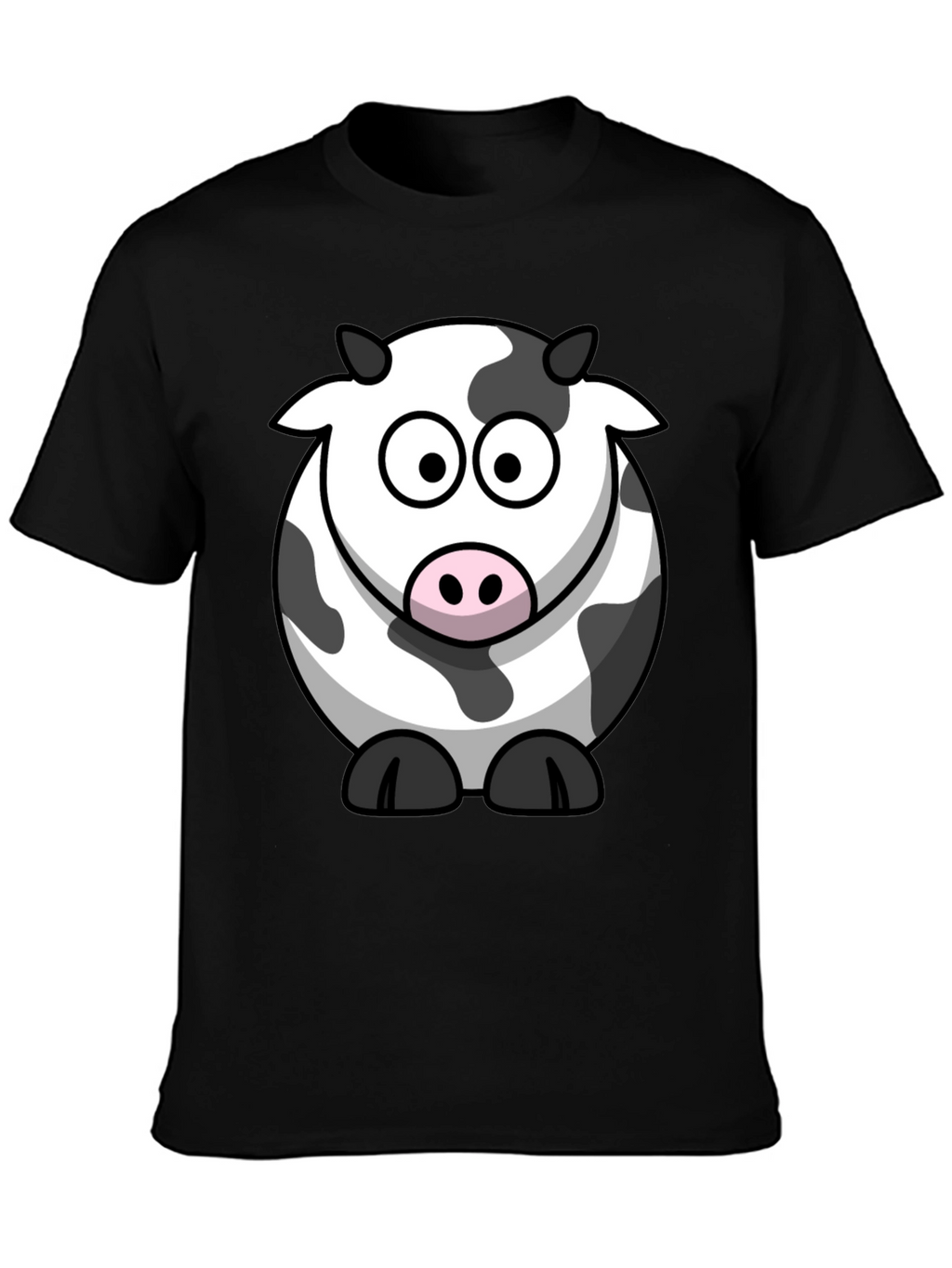 Cartoon Cow Graphic Tee - Black Cotton T-Shirt