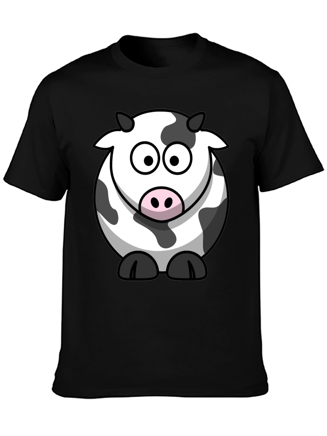 Cartoon Cow Graphic Tee - Black Cotton T-Shirt