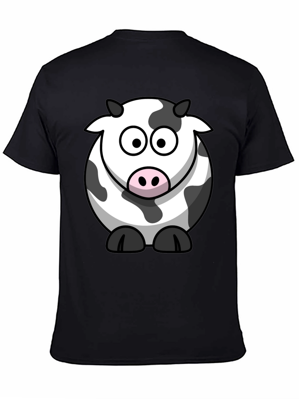 Cartoon Cow Graphic Tee - Black Cotton T-Shirt