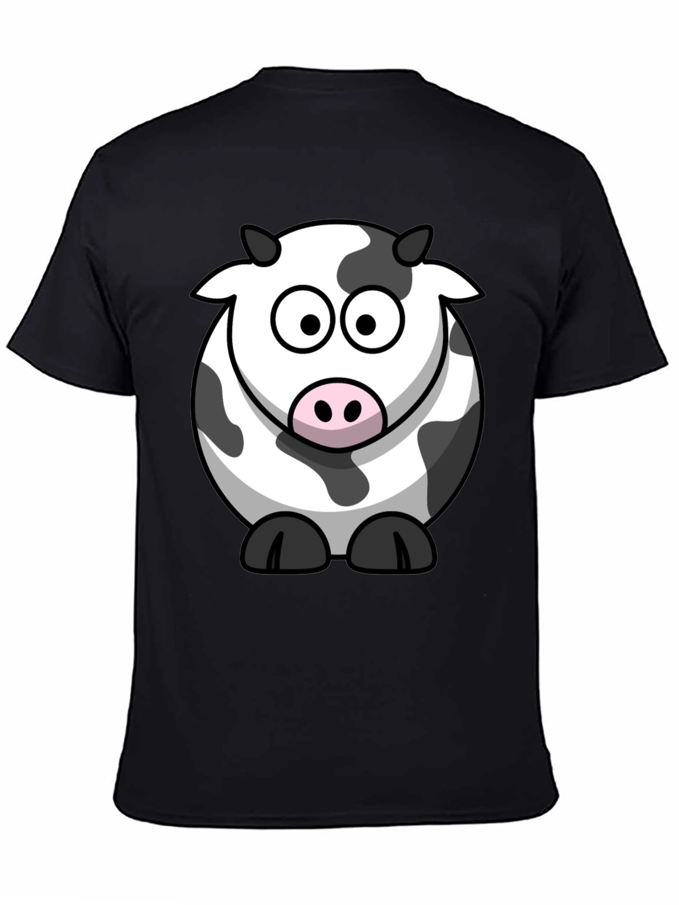 Cartoon Cow Graphic Tee - Black Cotton T-Shirt