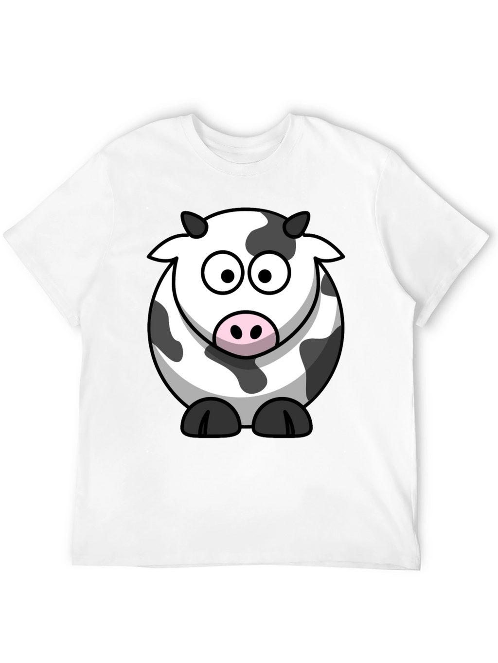 Cartoon Cow Graphic Tee - Black Cotton T-Shirt