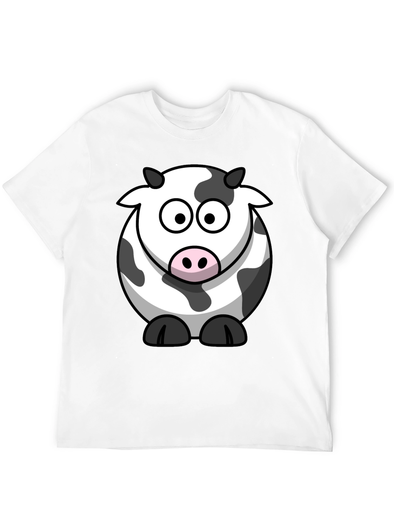 Cartoon Cow Graphic Tee - Black Cotton T-Shirt