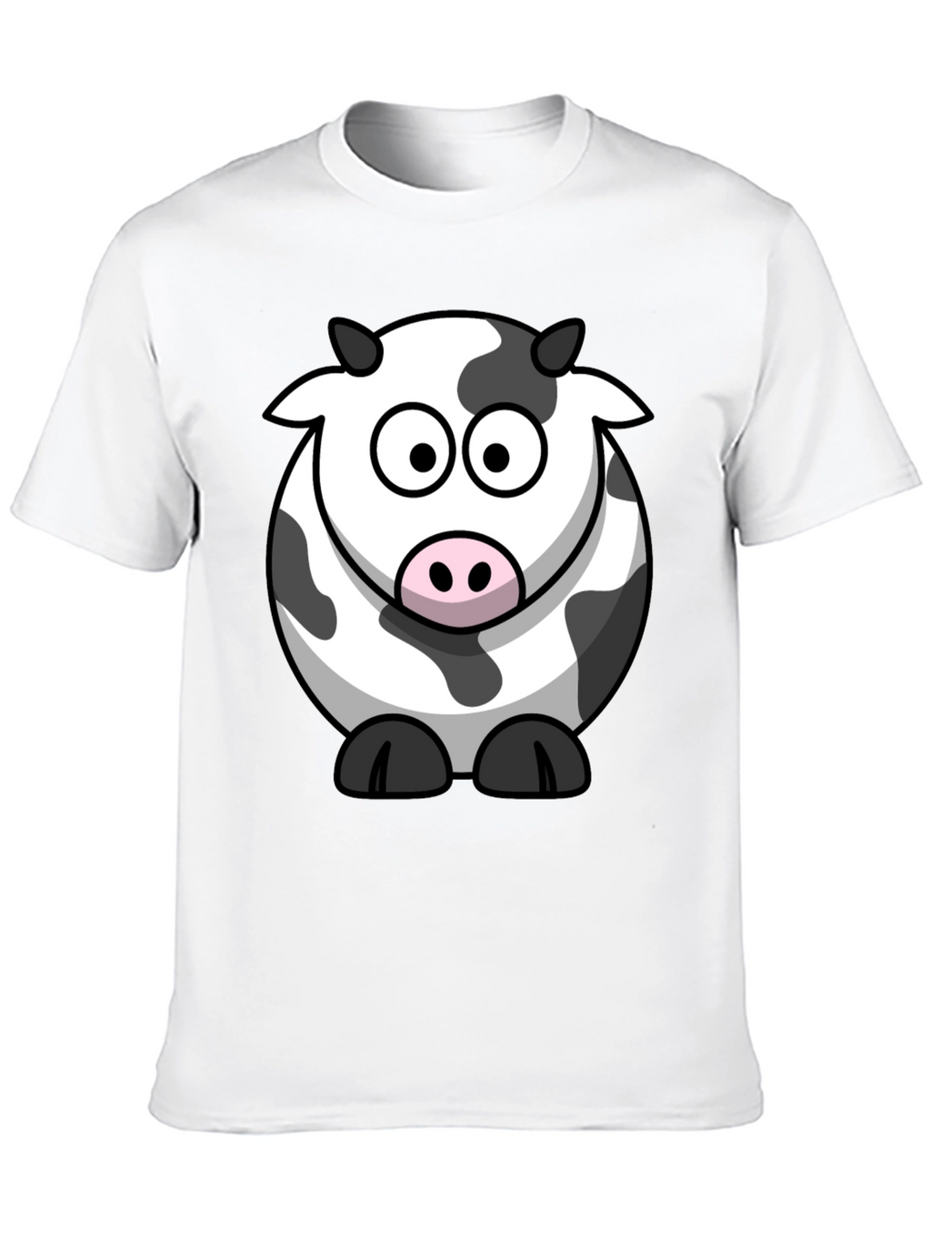 Cartoon Cow Graphic Tee - Black Cotton T-Shirt