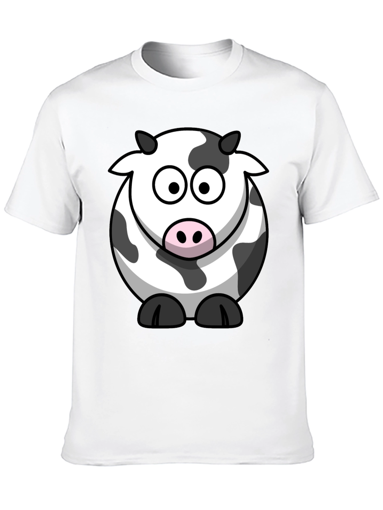 Cartoon Cow Graphic Tee - Black Cotton T-Shirt