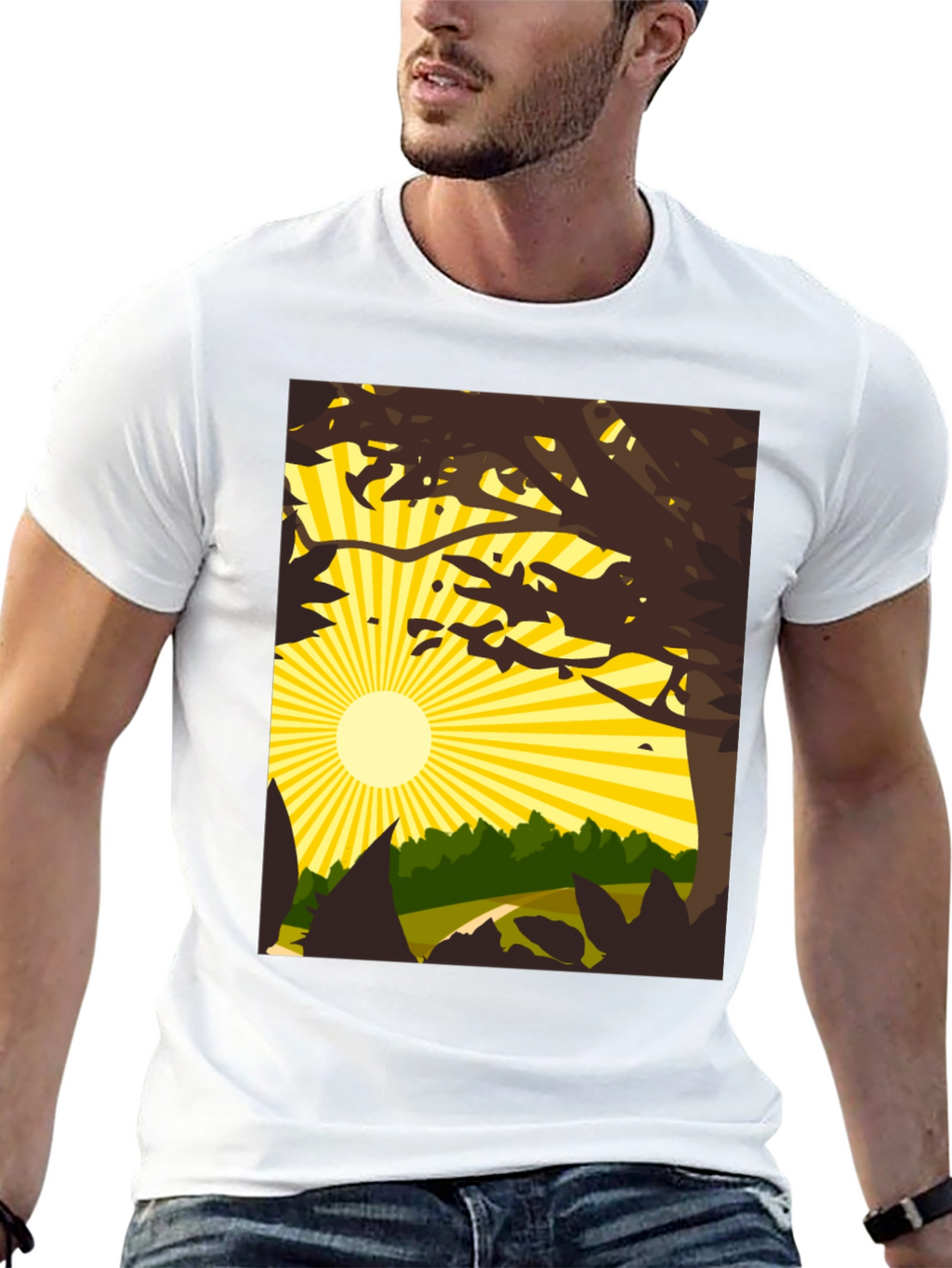 Nature Scene Graphic Tee - Black