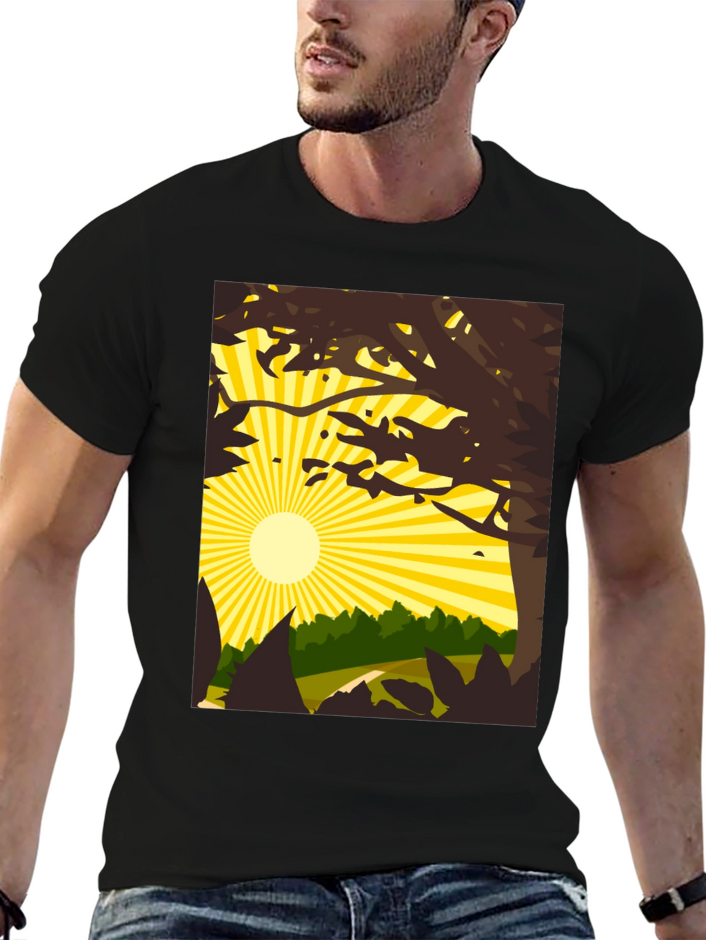 Nature Scene Graphic Tee - Black