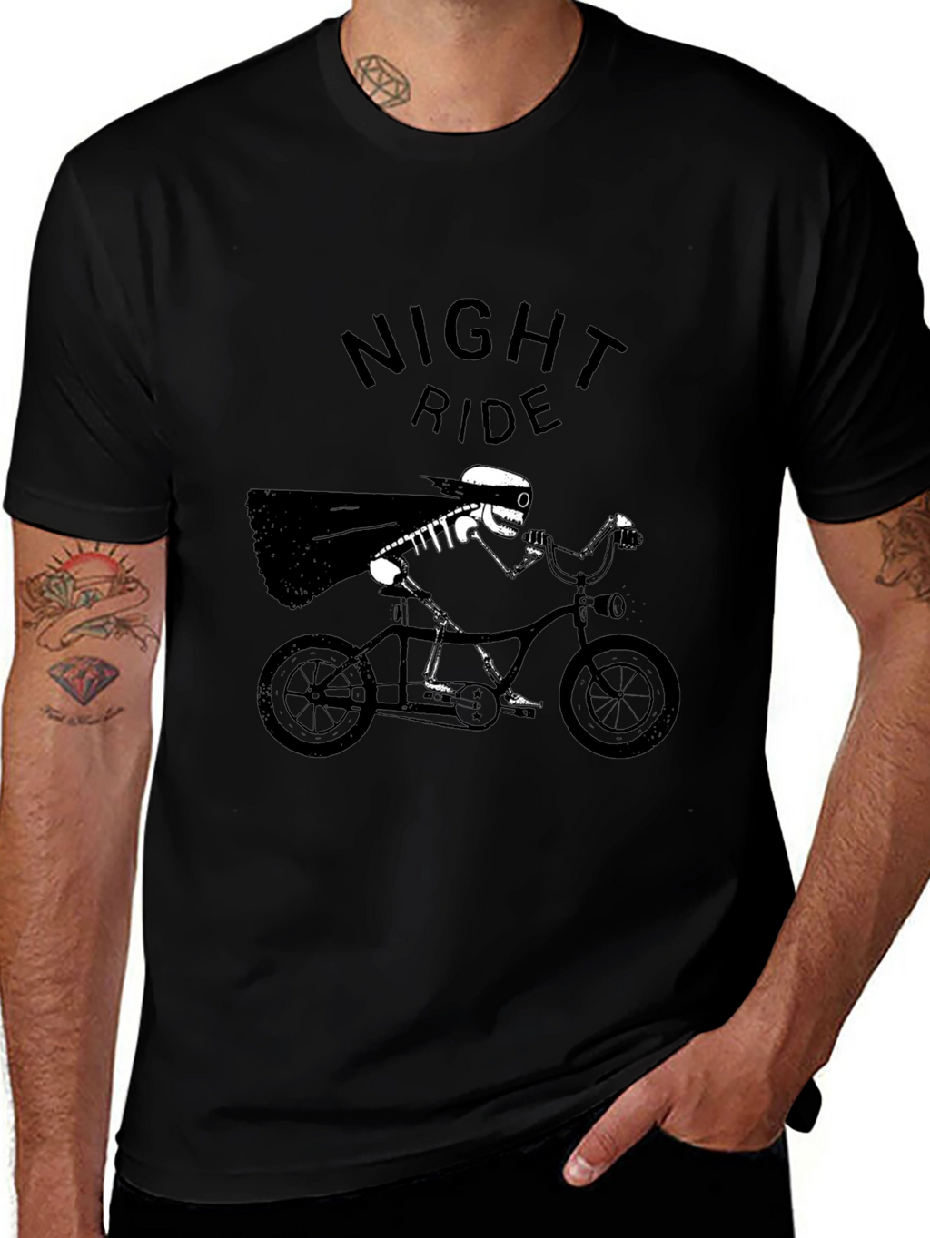 Night Ride Skeleton T-Shirt - Black Graphic Tee