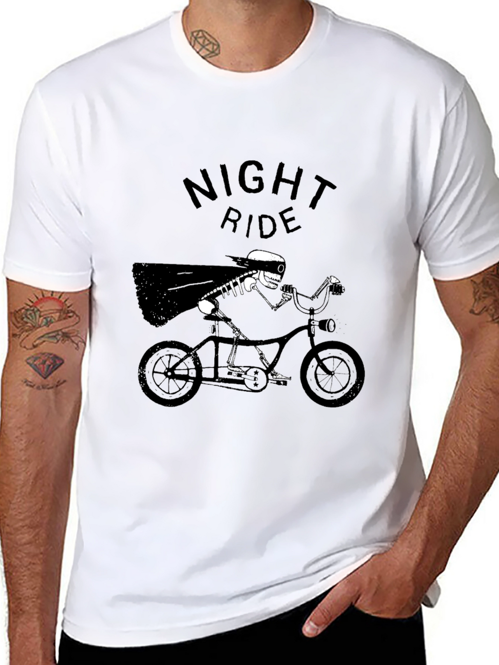 Night Ride Skeleton T-Shirt - Black Graphic Tee