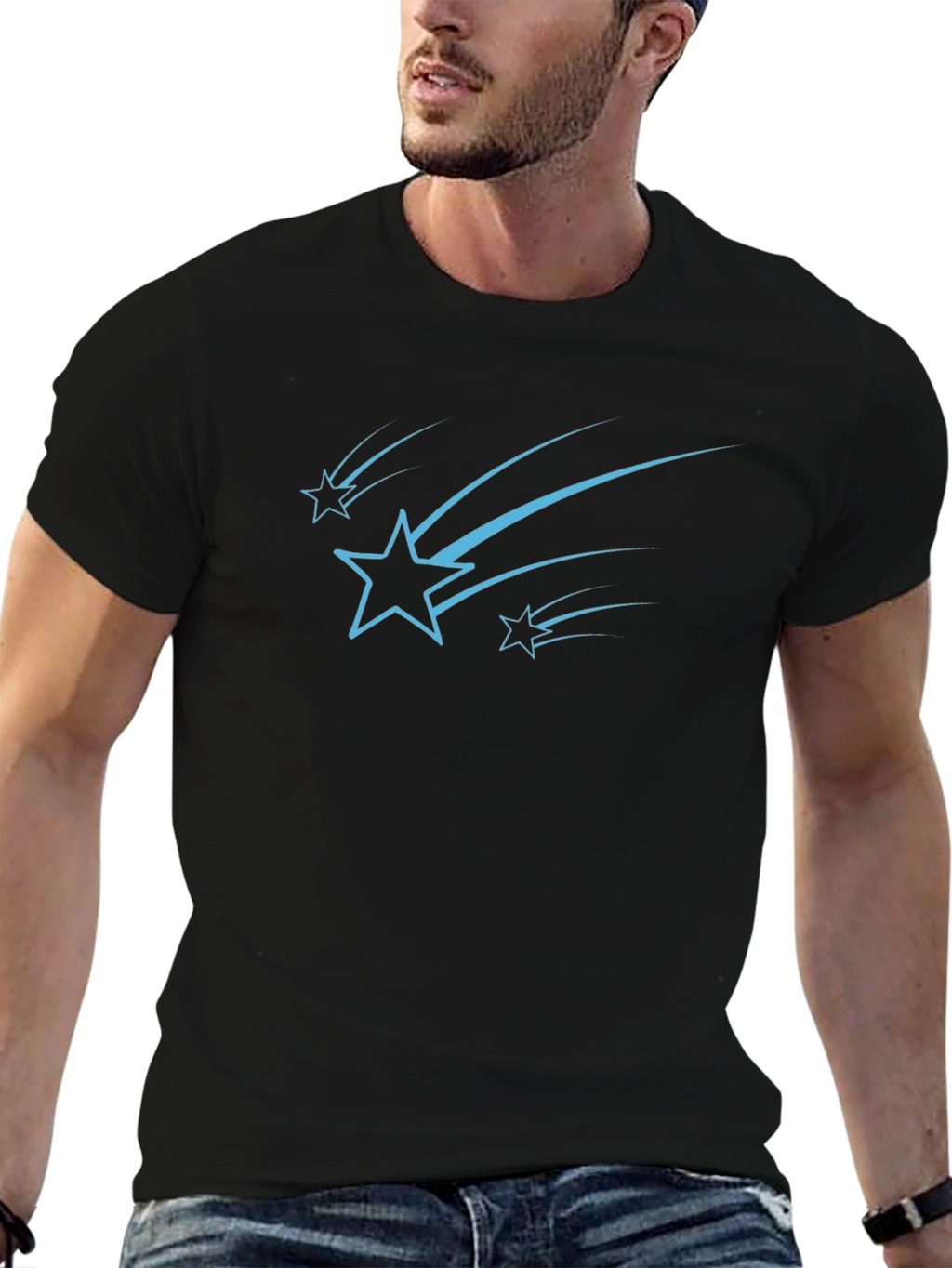 Stylish Black Tee with Starry Design